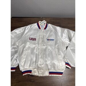 Vintage USA Wagner Brake Satin Bomber Jacket Mens XL White Upstream New NOS